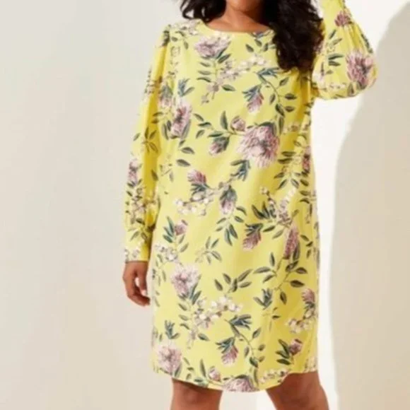 LOFT Dresses Loft Plus Yellow Floral Midi Shift Dress With